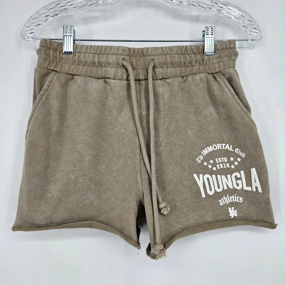 YoungLA Shorts Mens Small Tan Relaxed Immortal Pockets Style Gym Workout